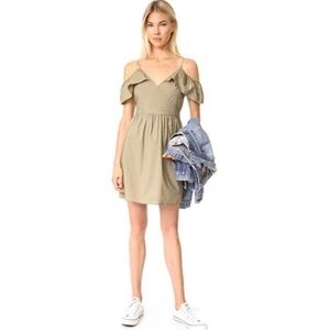 𝅺NWT Madewell Flutter Sleeve Cold Shoulder Cotton Mini Dress Neutral Size 00